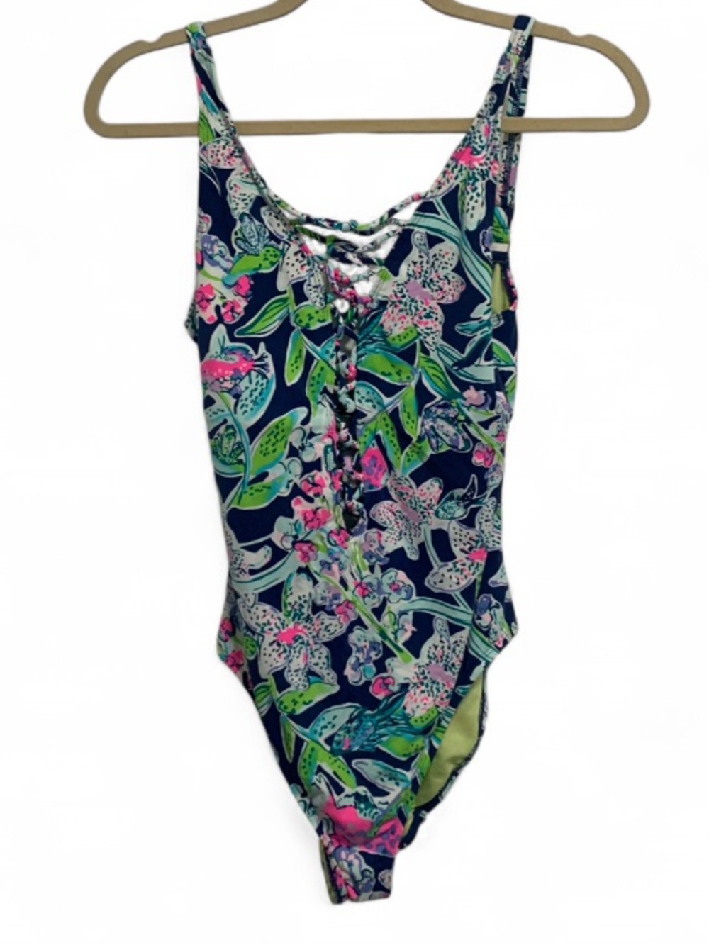 Lilly Pulitzer Isle Lattice Dark Blue Floral One-Piece Swimsuit
